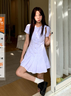 橘子树在哪儿学院风白色连衣裙女夏设计感小众收腰短裙子短裤套装