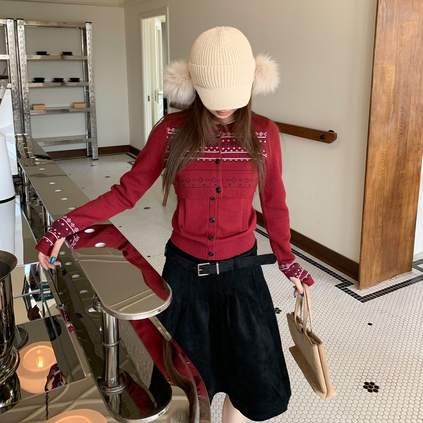 橘子树在哪儿新年穿搭费尔岛毛衣女款冬季修身真两件针织开衫外套