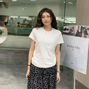 橘子树在哪儿纯色正肩短袖T恤女夏简约修身显瘦内搭圆领上衣体恤