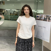 橘子树在哪儿纯色正肩短袖 显瘦内搭圆领上衣体恤 T恤女夏简约修身