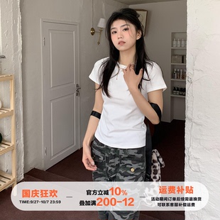 体恤百搭半袖 正肩小白T女夏修身 短上衣 纯色简约短袖 橘子树在哪儿