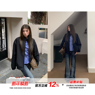 复古立领黑色外套女秋季 橘子树在哪儿美式 百搭夹克上衣 5折款
