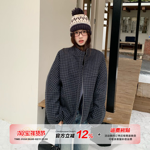 【限时价】橘子树在哪儿复古格子毛呢外套女冬季休闲白搭立领夹克