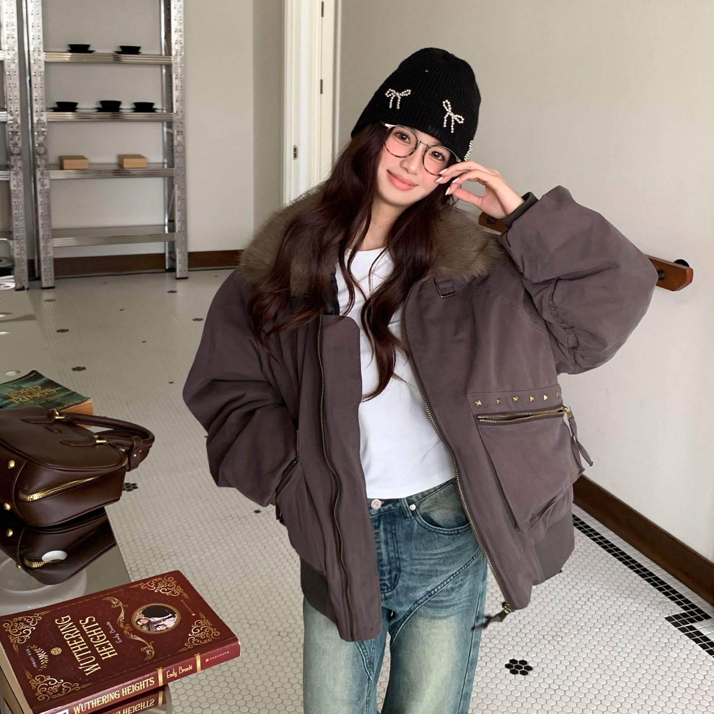 橘子树在哪儿美式毛领棉服外套女冬季设计感加厚宽松显瘦工装夹克