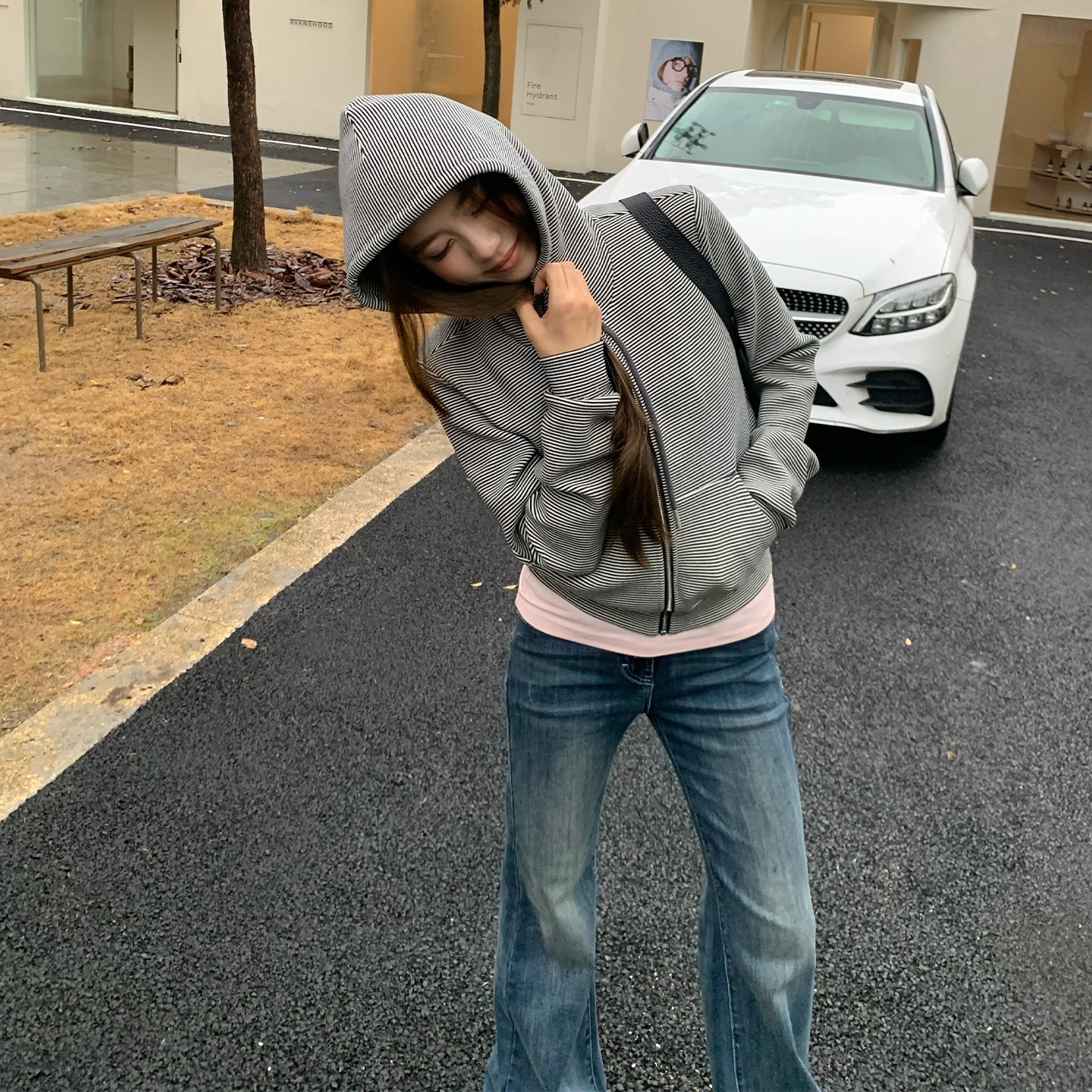 橘子树在哪儿条纹连帽外套女秋季