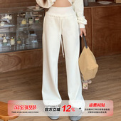 橘子树在哪儿复古加绒运动卫裤 女秋冬高腰显瘦阔腿松紧腰拖地长裤