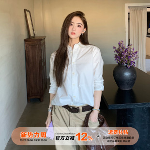 纯棉叠穿衬衣休闲宽松上衣 女春季 橘子树在哪儿韩系polo领长袖 衬衫