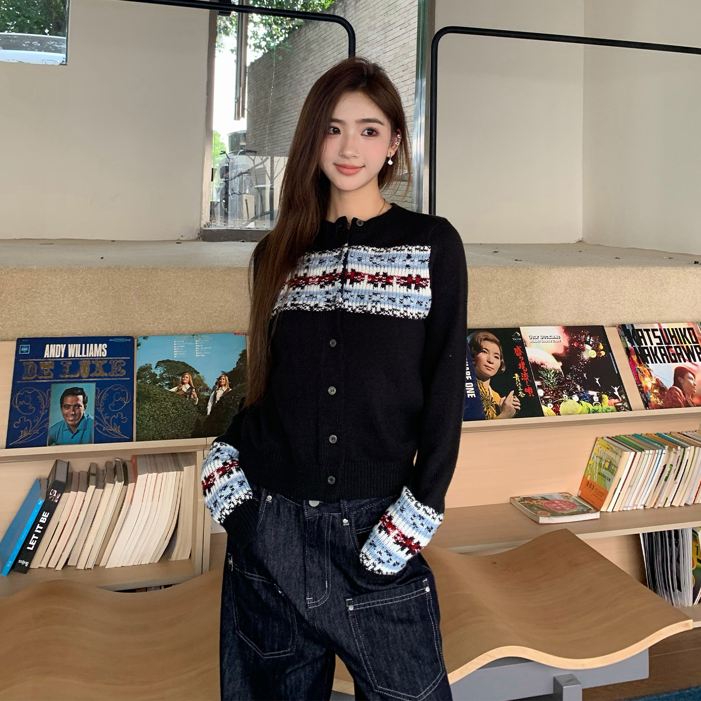 橘子树在哪儿复古黑色针织开衫女