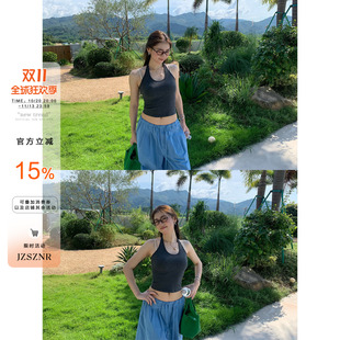 橘子树在哪儿复古挂脖吊带背心女夏外穿美背辣妹修身显瘦无袖上衣