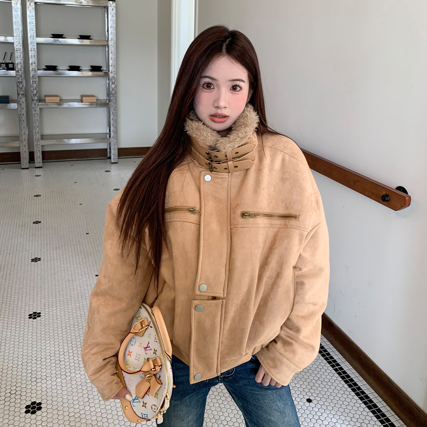 橘子树在哪儿立领麂皮棉服外套