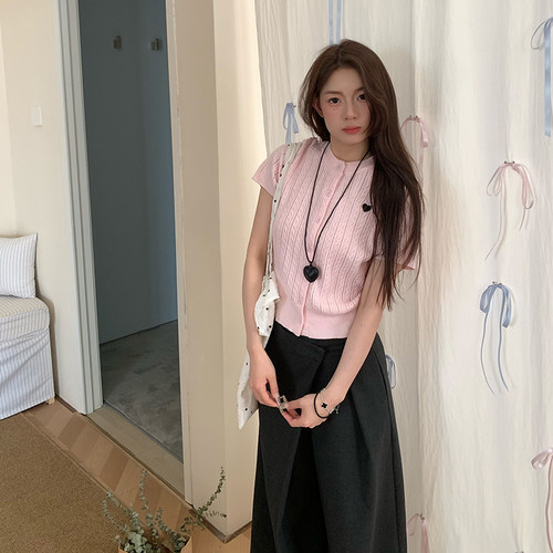 橘子树在哪儿爱心针织短袖t恤女