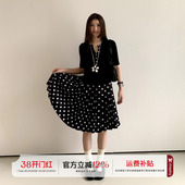 橘子树在哪儿复古波点百褶半身裙女夏季 高腰宽松显瘦气质百搭中裙