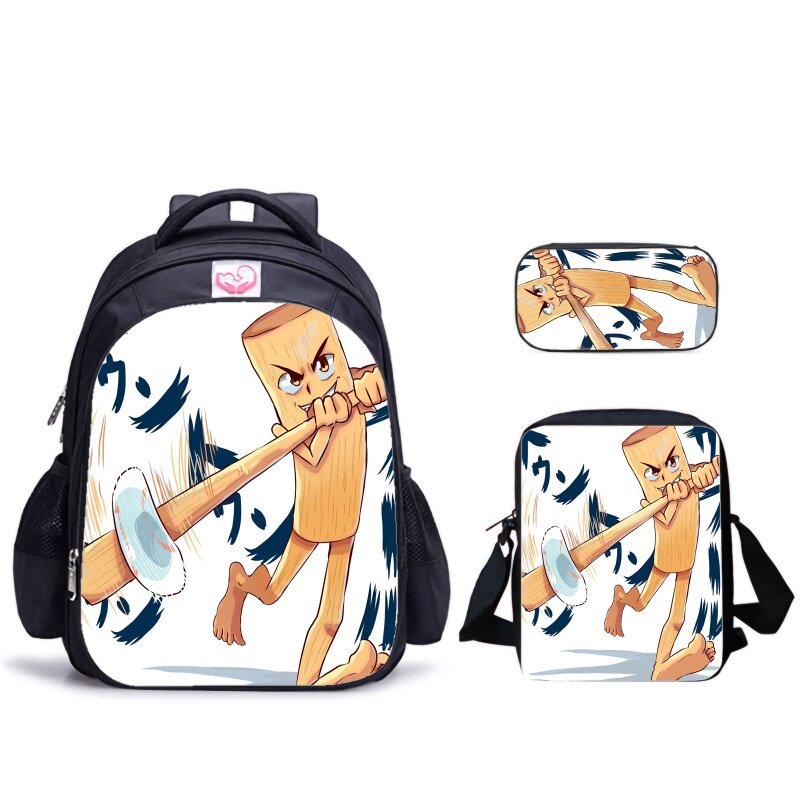 潮酷三件套 海经木棍人牛津纺书包+挎包+笔袋男女同款护脊大容量