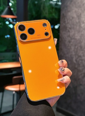电镀玻璃壳苹果17 air手机壳iPhone17 Pro Max适用16pro保护套15软边全包边硬壳iPhone14橙色13蓝色16promax