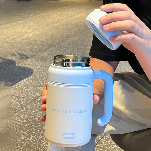 高颜值女生把手大容量陶瓷保温杯