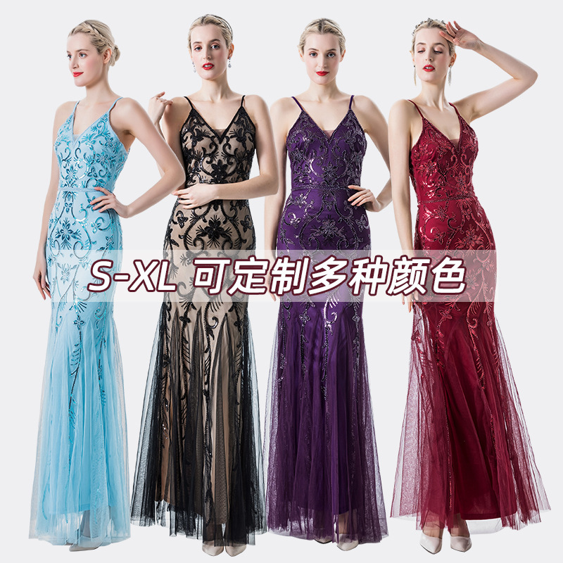 亚马逊亮片礼服性感吊带连衣裙宴