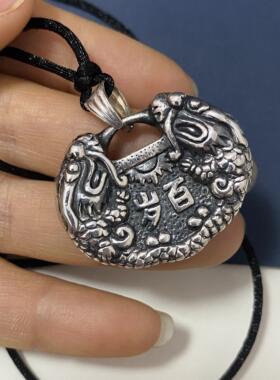 925纯银双龙戏珠吊坠复古龙头