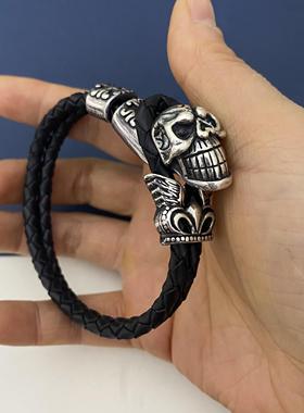 潮流街舞手环925纯银骷髅鬼头