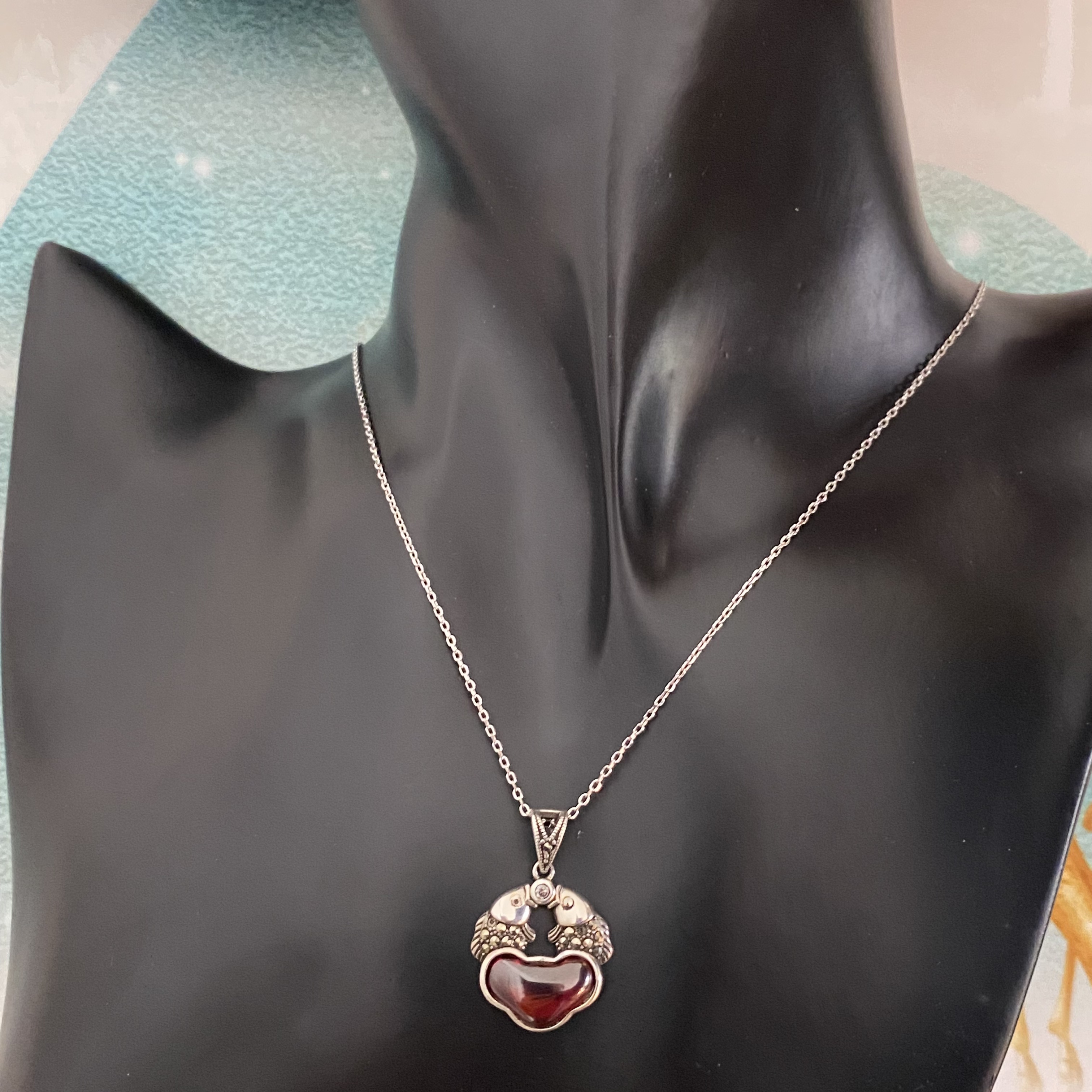 925银锦鲤爱心锁骨链潮流