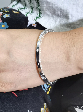 时光不老我们不散足银999时尚对口手镯气质开口小众设计女式手环