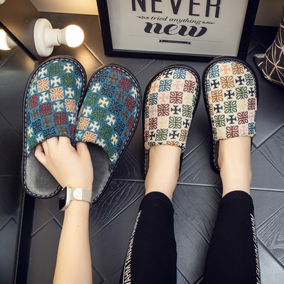 冬季新款棉拖鞋女居家室内防滑保暖毛绒布艺情侣家居拖鞋男士