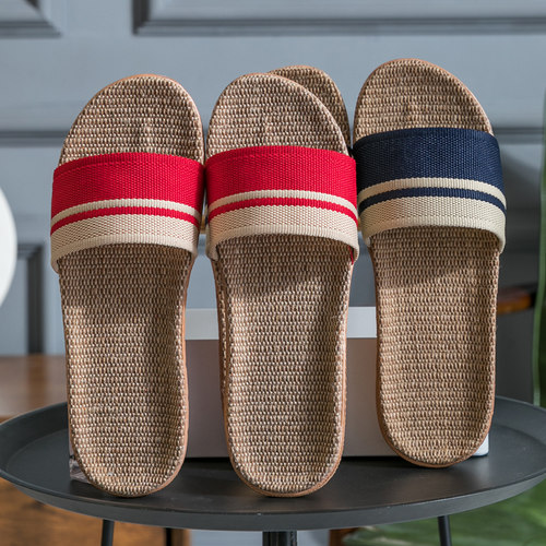 梦知艾新款室内家居情侣亚麻拖鞋