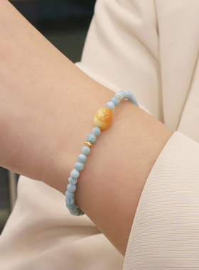 天然海纹石单圈手串原创小众高级感设计搭配蜜蜡饰品女手链简约款