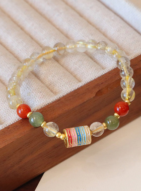 天然金发晶手链女新中式五条经手串简约原创水晶手链串珠手饰