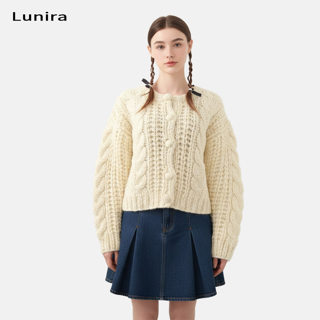 手工编织重工麻花粗针圆领长袖针织开衫外套毛衣加厚上衣百搭