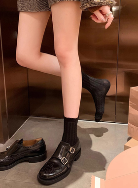 英伦风真皮精致雕花布洛克小皮鞋女2025新款复古平底粗跟孟克单鞋