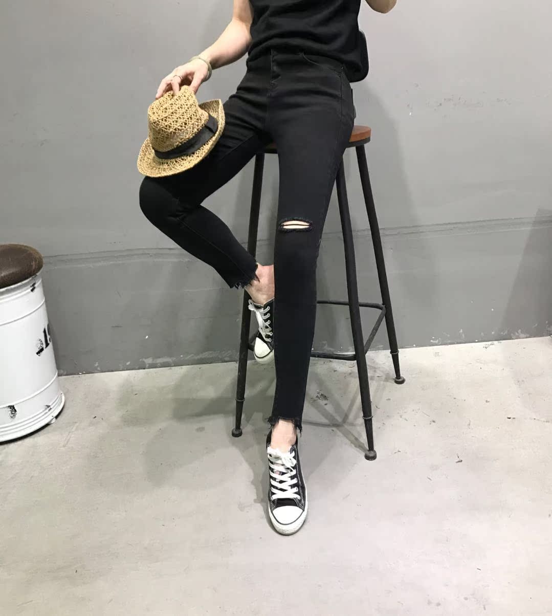 VINTAGE PUDR2018п°æÊ±ÉÐÐÞÉíÆÆ¶´Ã«±ß°Ù´îÅ£×ÐǦ±Ê¿ãÅ®6199