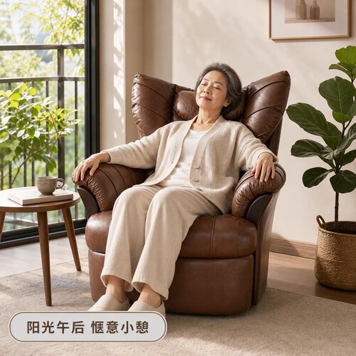 中古风旋转沙发椅书房茶室主人椅油蜡真皮伯爵沙发椅