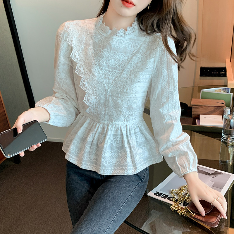 thumbnail for French design ruffled lace shirt women's autumn/winter 2026 pre-spring new foreign women's long-sleeved top