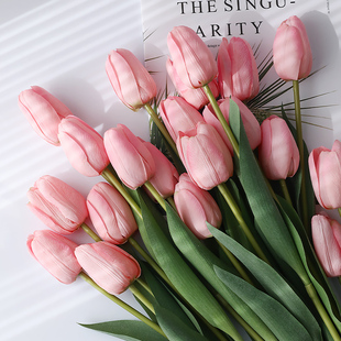 仿真花束手感保湿 饰假花摆设干花粉色 郁金香高档插花客厅蛋糕装
