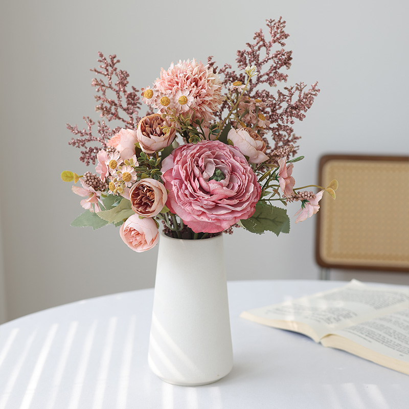 仿真花焦边露莲花束假花摆件客厅高档牡丹花装饰花卉摆设摄影道具