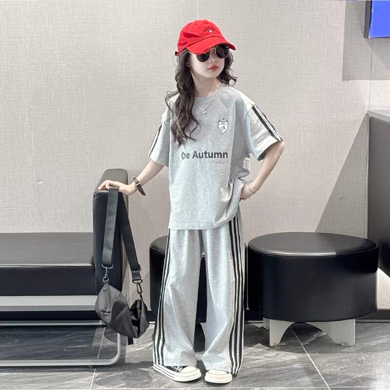 女童夏装短袖套装2026新款洋气大童夏季儿童装女孩运动薄款两件套