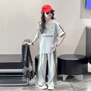 女童夏装短袖套装2026新款洋气大童夏季儿童装女孩运动薄款两件套