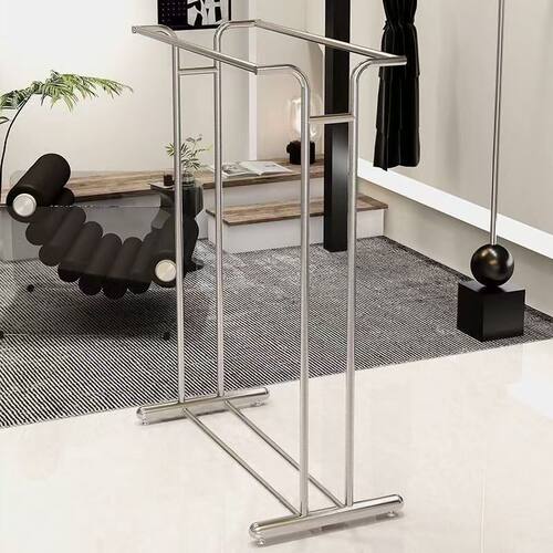 不锈钢双杠服装店中岛落地式双排挂衣架简易男女童装陈列专用衣架