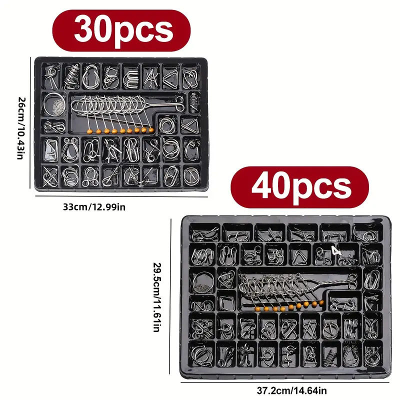 跨境爆款礼盒装30件套金属九连环鲁班锁孔明锁休闲解压益智玩具锁