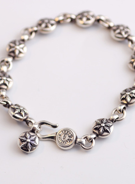 一休老银匠s925六芒星球朋克手链