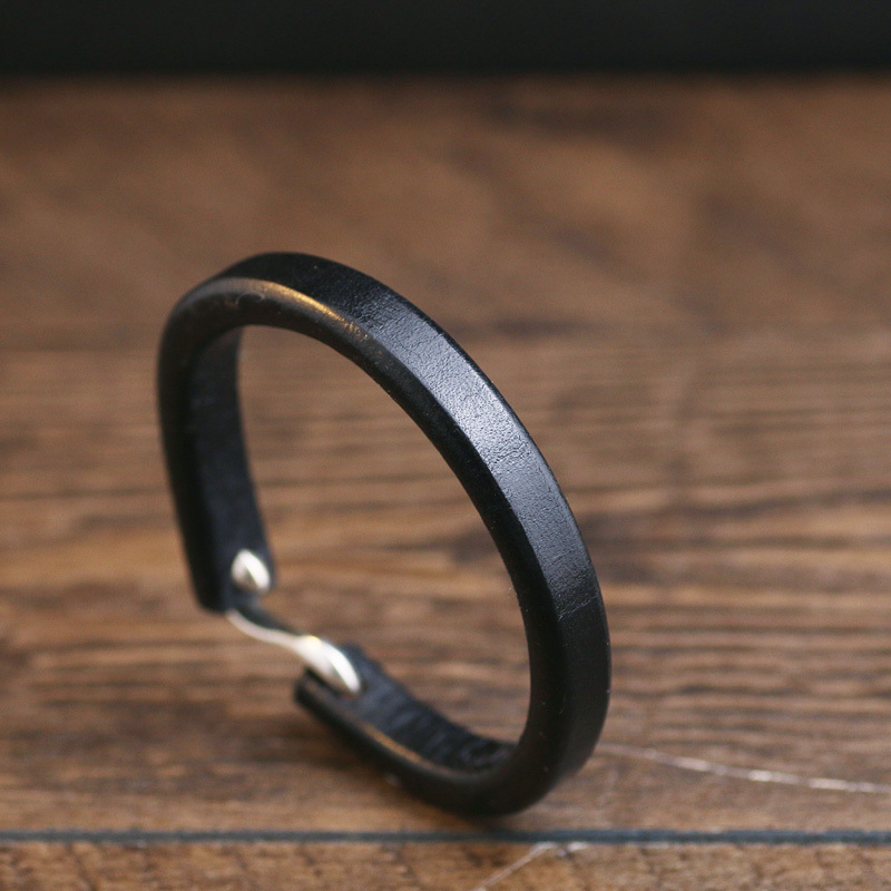 一休老银匠黑色银钩皮手环