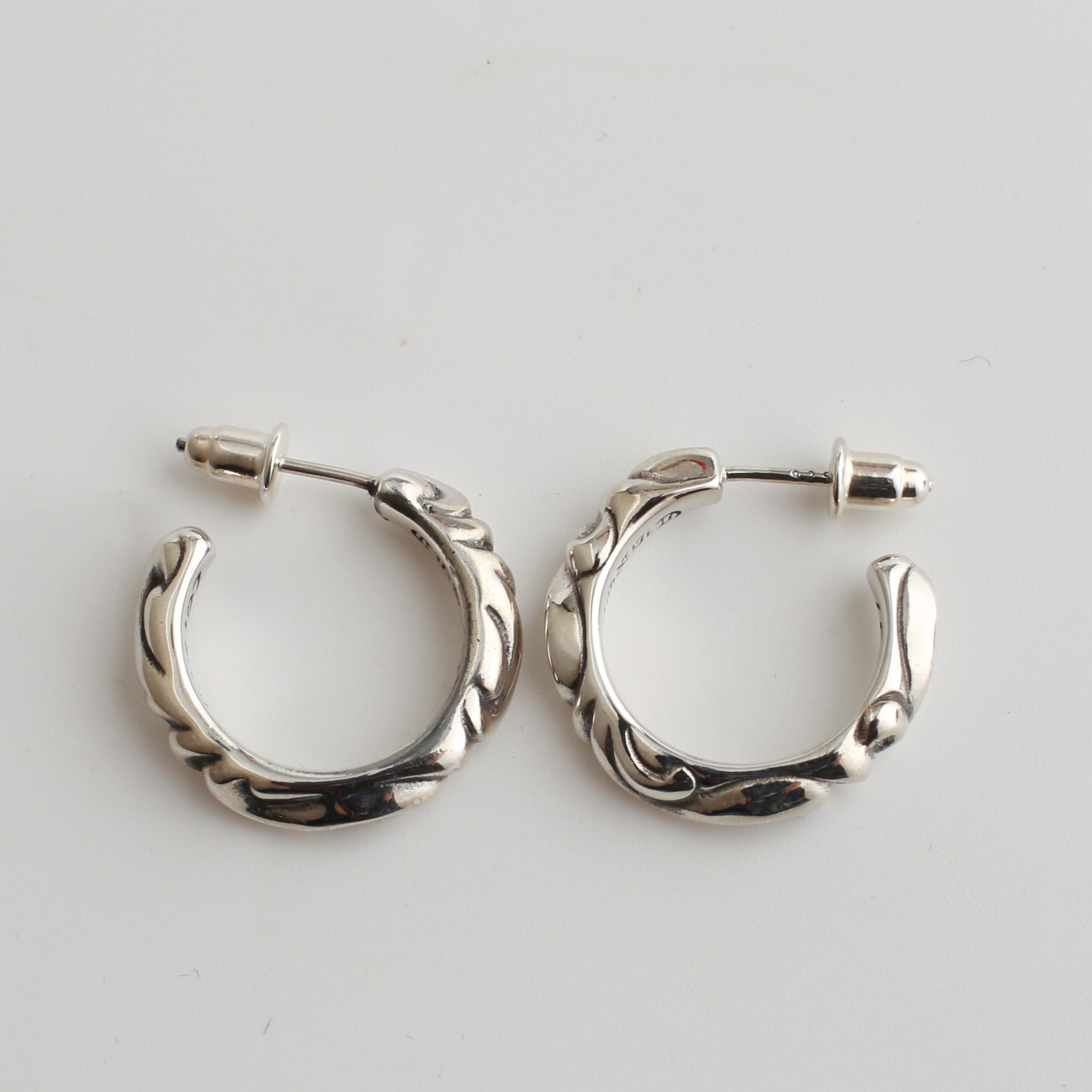 一休老银匠制作925纯银 十字花 藤草圆环耳钉潮流朋克 男女款耳环