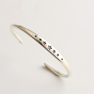 个性 一休老银匠手工制作925纯银amp 男女款 银手镯 手环 五角星