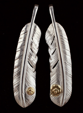 一休高桥吾郎IKKYU GOROS XL纯银素18K大点金羽毛 情侣项链吊坠