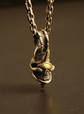 升级一休纯银独眼骷髅闪电吊坠