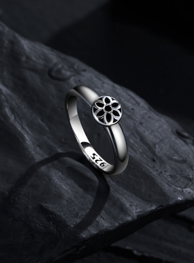 一休老银匠925银小樱花尾戒百搭