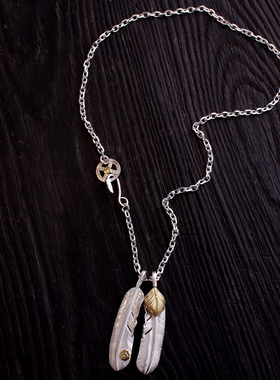 一休高桥吾郎 IKKYU GOROS925纯银XL上铜点铜羽毛吊坠太角链套装