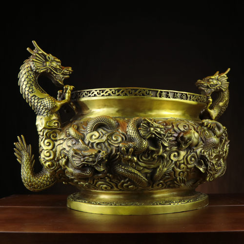 铜香炉 铜家用龙戏珠祠堂特大号寺院供奉双龙香炉佛具九龙炉 龙炉