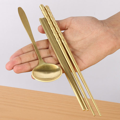 黄铜家用碗筷勺子铜餐具铜碗铜筷