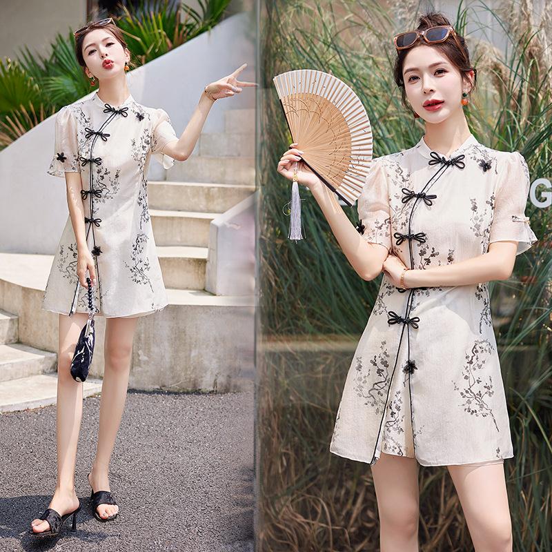 新中式水墨ZMAN5109风改良旗袍夏连衣致裙新国款女季高端精小个子